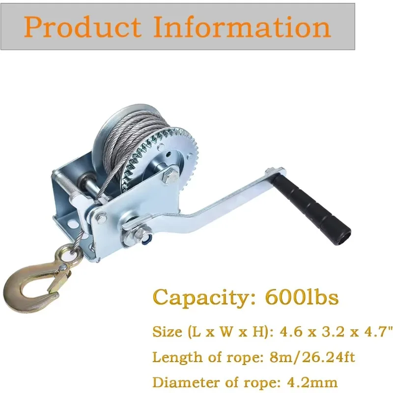 Wire Manual Operation Two-Way Ratchet ATV Trailer Marine Heavy Duty Manual Winch