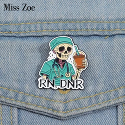 Skeleton Doctor Enamel Pins Custom RN,DNR Doctor Surgical Gown Stethoscope Brooches Lapel Badges Punk Jewelry Gift for Friends