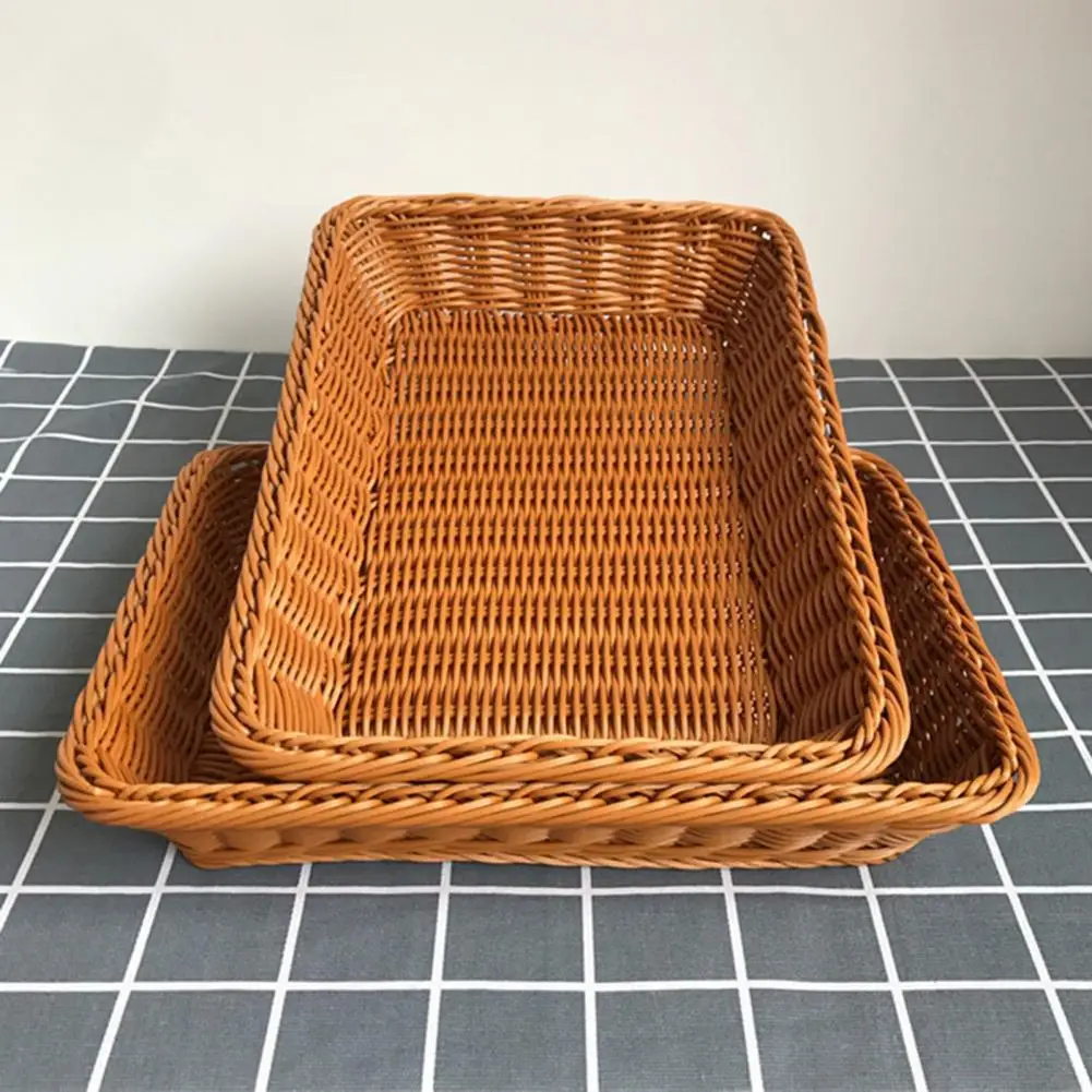 Rattan Wicker Basket Durable Counter Tabletop Rectangular Woven Tray Reusable Rattan Serving Tray