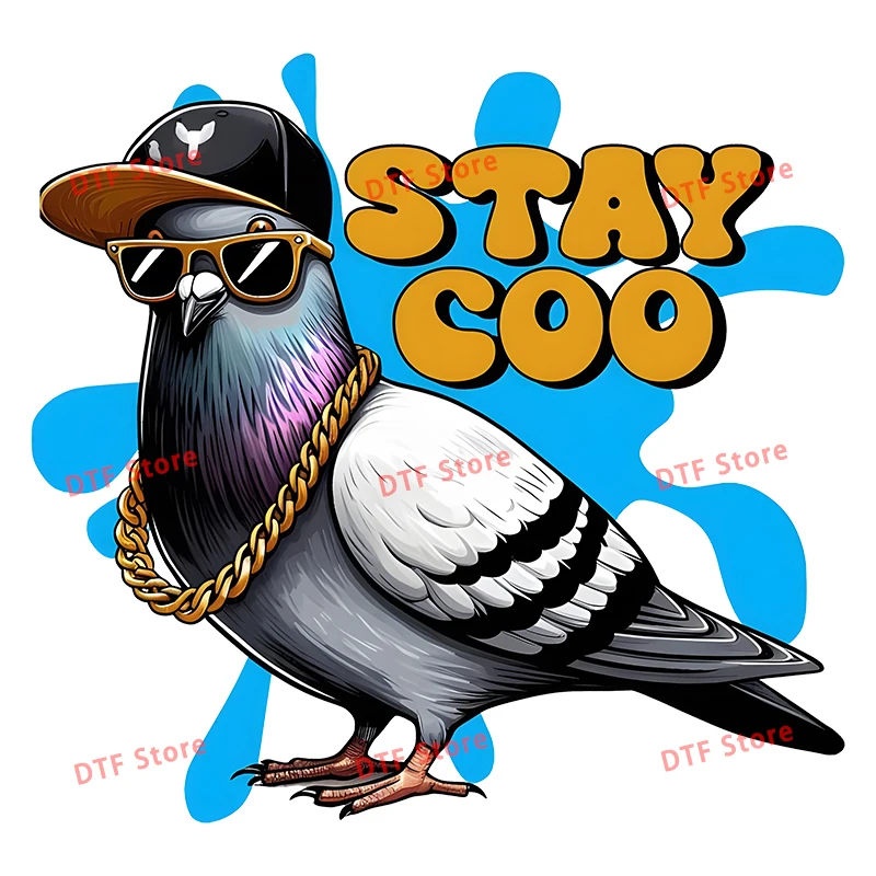 ملصق نقل الحرارة للملابس ، يزين حراري ، مكواة حمامة بيضاء عصرية على نظارات شمسية DTF ، ملابس الأطفال