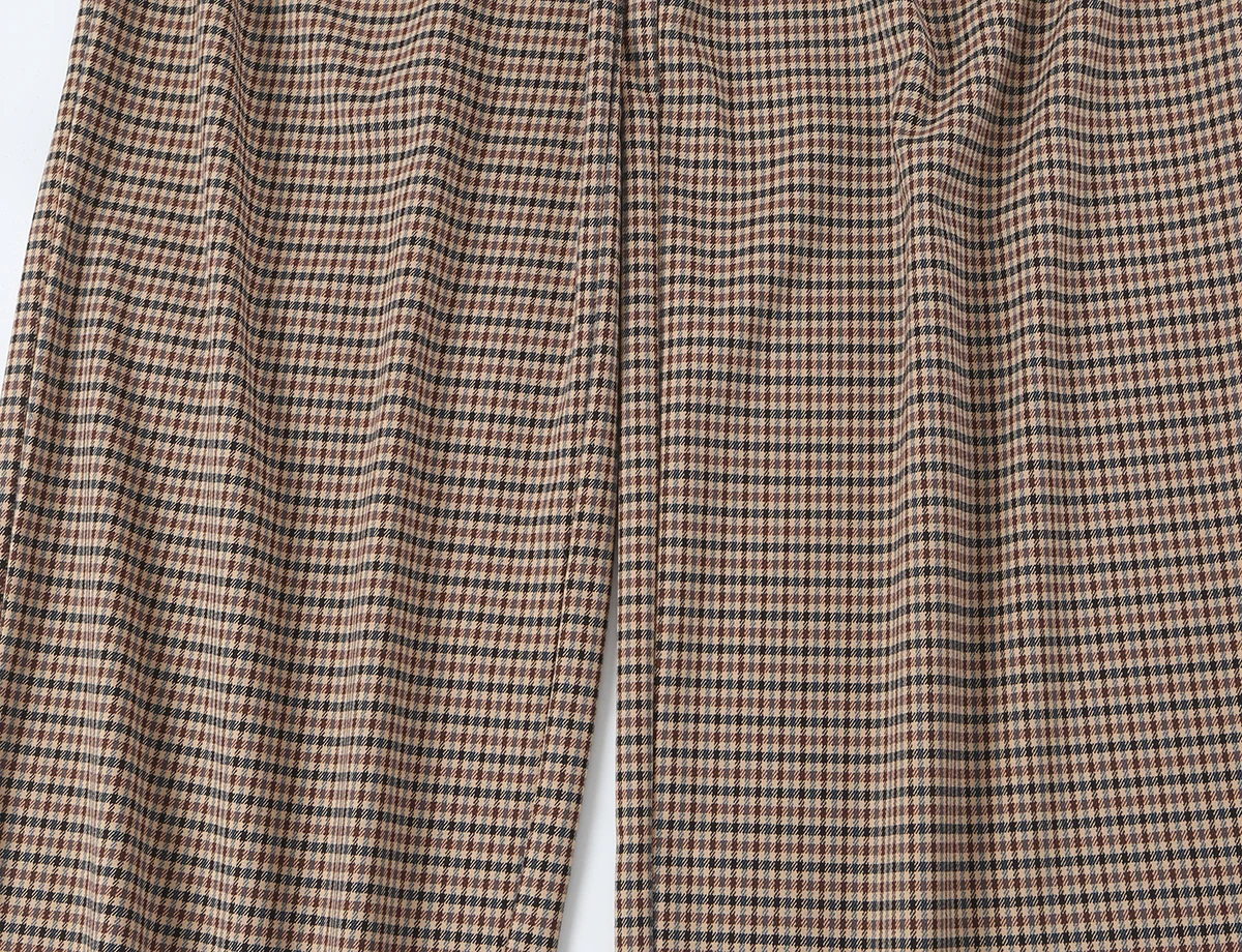 BSAY 2026 Neues Vintage Damen-Karomuster 2-teiliges Outfit mit Stehkragen, doppelreihiger, kurzer Jacke und weitem Hosenbein, lässiger Anzug – Detail 22