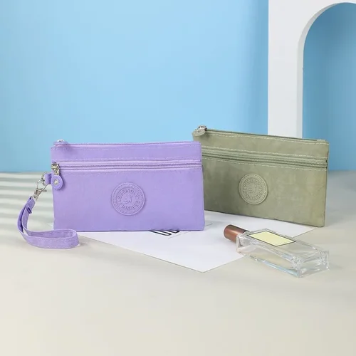 Imagen 2 del producto Nylon Color sólido largo corto banco ID tarjeta de crédito cartera moneda llaves bolsas monedero bolsa de almacenamiento de auriculares bolsa doble cremallera