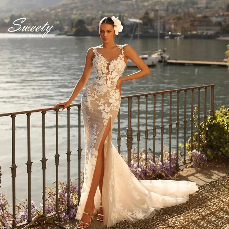 

Strapless Wedding Dresses Luxury Organza With Embroidery Mermaid Ball Gown Sleeveless Elegant bridal Gowns Vestido De Novia