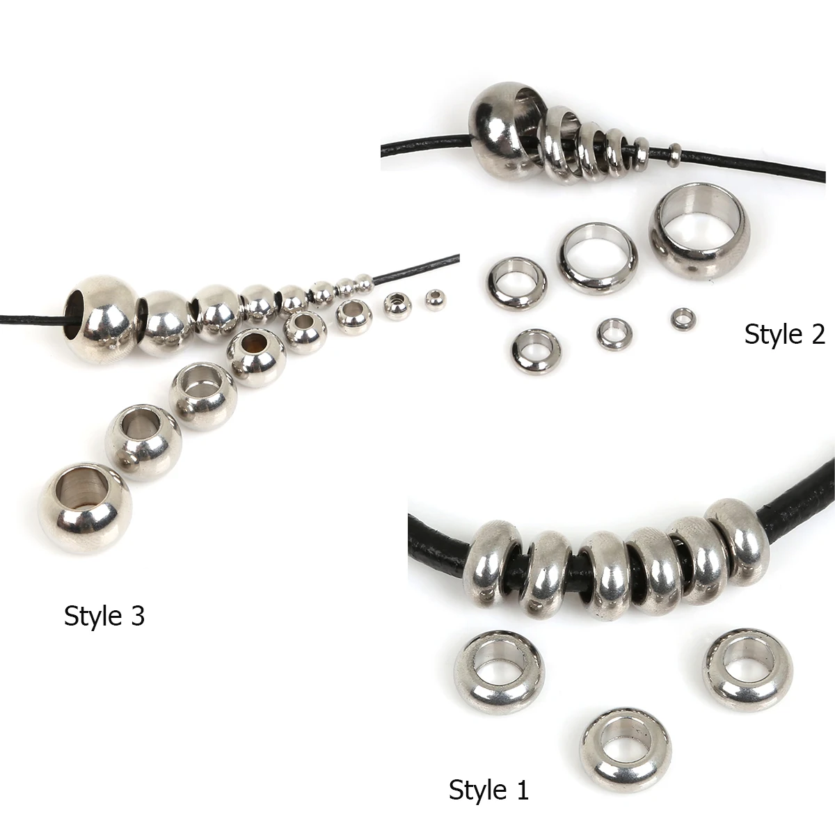 5-100pcs Multiple Sizes And Styles Of Stainless Steel Spacer Beads, DIY Charm Bracelet, Large Hole Bead Jewelry Making