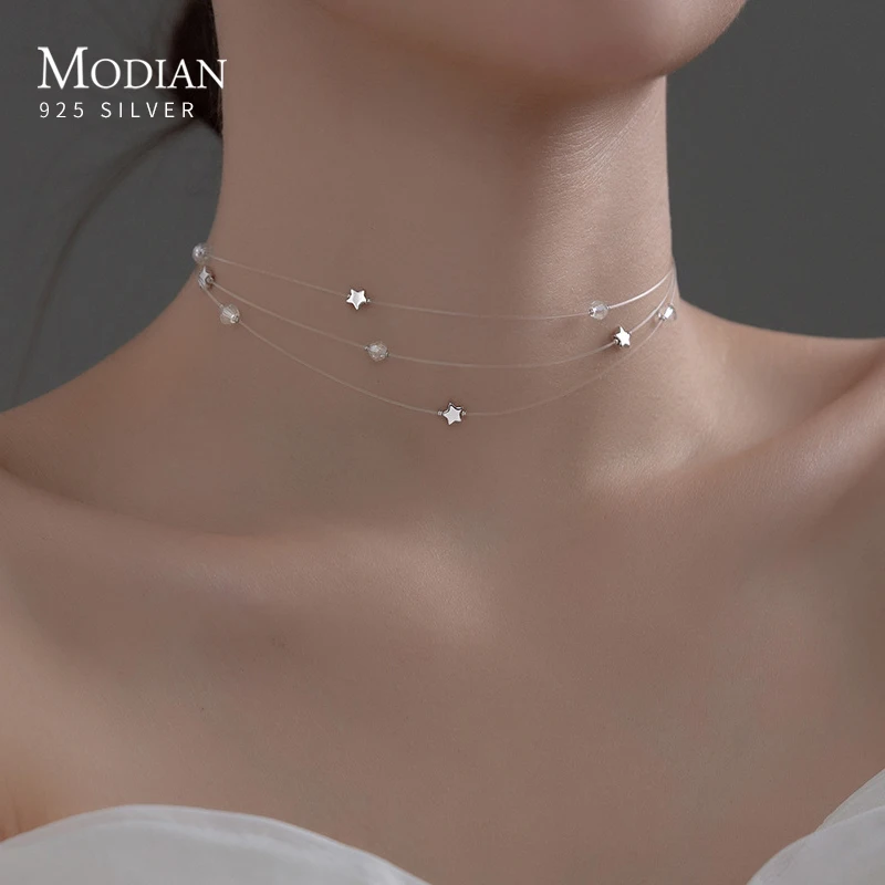 Modian musujące sześciennych tlenku cyrkonu Choker naszyjnik 925 Sterling srebrne z gwiazdkami modne naszyjniki dla kobiet Party elegancka biżuteria na prezent