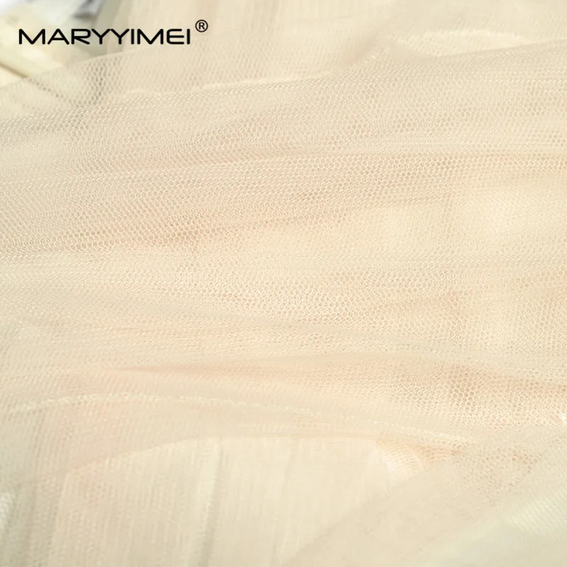 MARYYIMEI Summer Women\'s dress Sleeveless V-neck Ruched Garment sleeves Elegant Party Ball Gown Cascading Wood ear edge Dresses