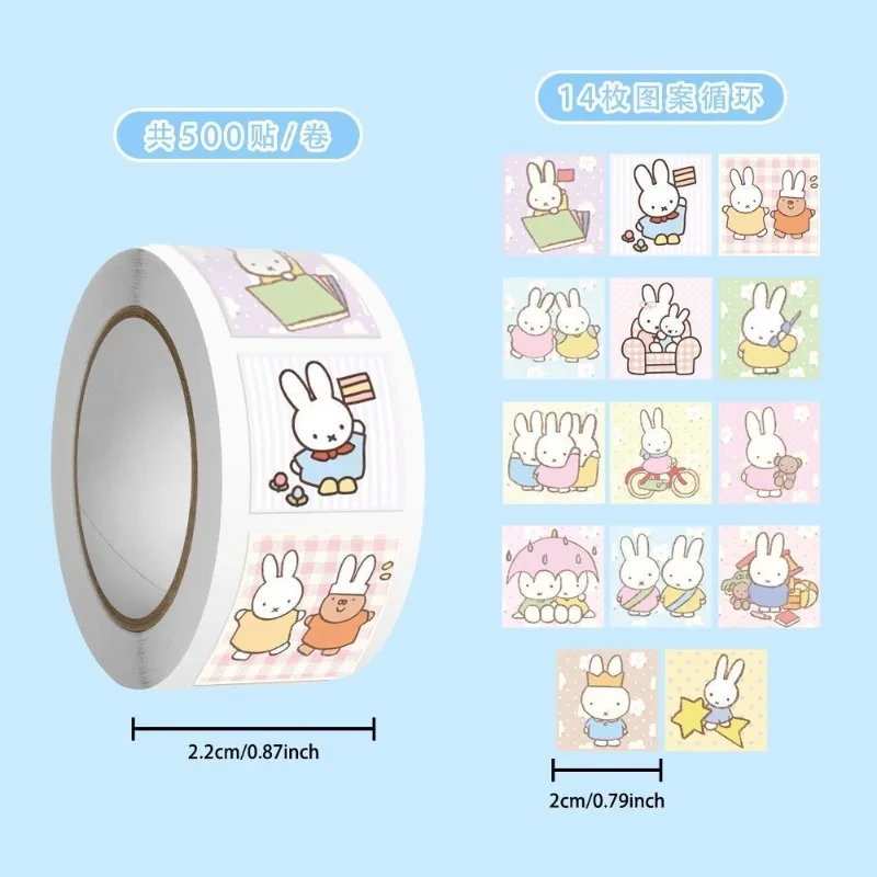500pcs Miffy Roll Stickers Anime Kawaii 14 Different Patterns Handbooks Notebooks Mobile Phone Decorations Waterproof Stickers view 4