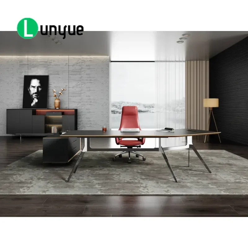 Modern Luxury Executive Desk Stainless Steel Eco-friendly Durable Customizable Size Logo Business Office Manager Table