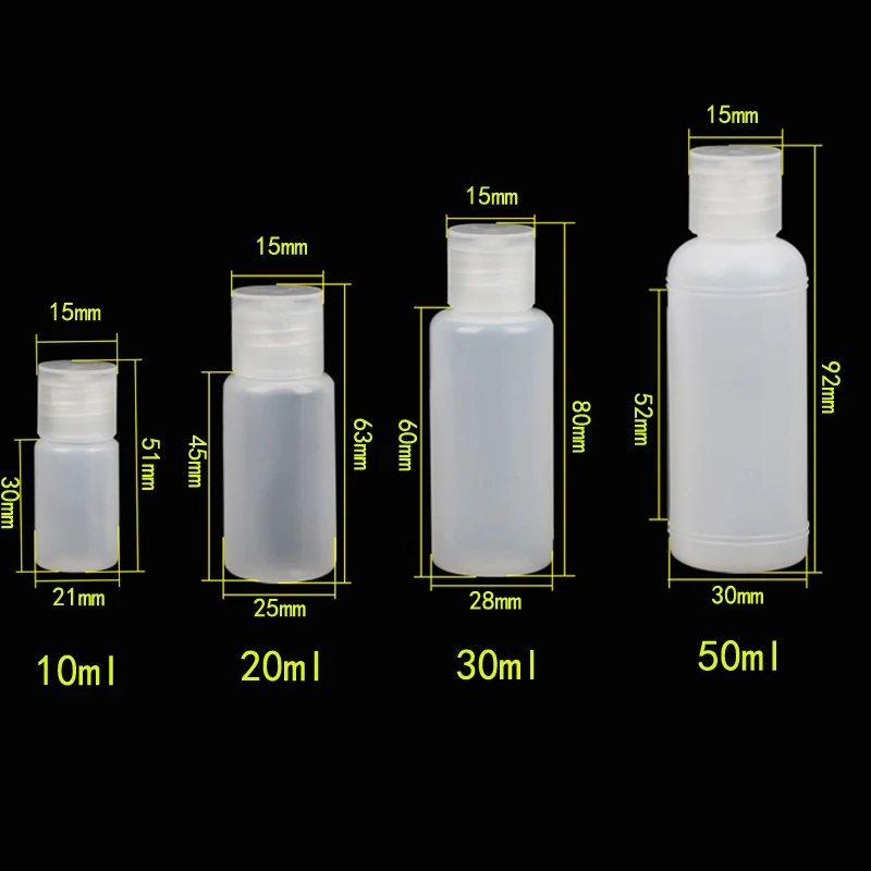 5Pcs 10/20/30/50ml Empty Plastic Lotion Bottle with Flip Top Caps Squeezable Container Travel Liquid Shamboo Fill Vial