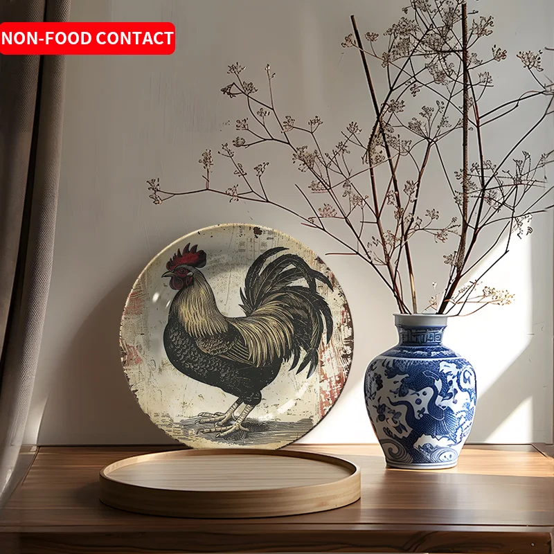 1pc Vintage Farmhouse Rooster Decorative Plate - Country Kitchen Table Decor, Non-Food Contact Ceramic Wall Art Platter -