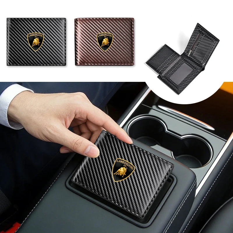 Bolsa de fibra de carbono con logotipo de coche, tarjetero de cuero para tarjetas bancarias, accesorio para Lamborghini LP570 LP610 Urus LP700 LP770 Gallardo Aventador