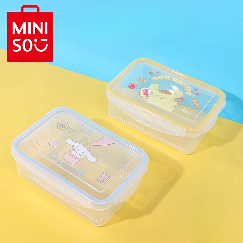 MINISO Cartoon Sanrio Cute Cinnamoroll Square Lunch Box Pompompurin Home Convenient Simple Portable Microwaveable Lunch Box Gift