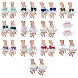 Japanese Style Lolita Hand Sleeve Wrist Cuffs Sweet Ruffled Lace Multicolor Bowknot Maid Cosplay Bracelet Wristband Wedding Prom