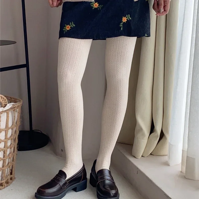 ญี่ปุ่นฤดูหนาวแนวตั้งบาร์ Pantyhose อบอุ่น Oat สี Skinny Full เท้าหนาฐานถุงเท้าสี Candy Foundation Plush Tights