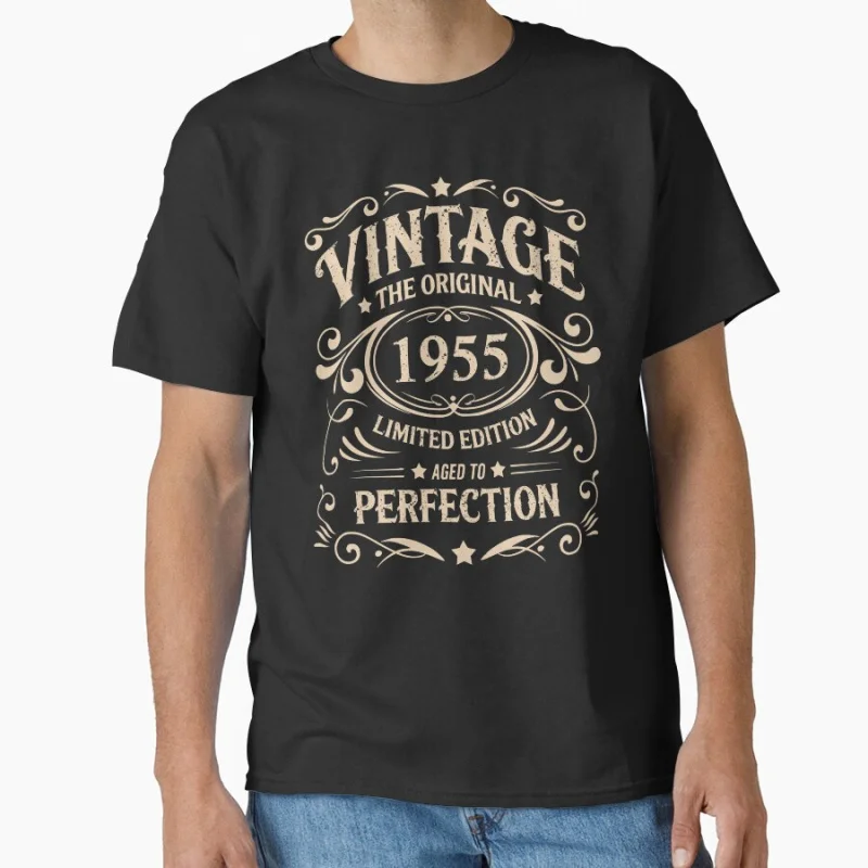 

Born in 1955 vintage 70th birthday whiskey themed funny gift Short-sleeve crewneck T-shirt for men large size Adult Tops S-6xl