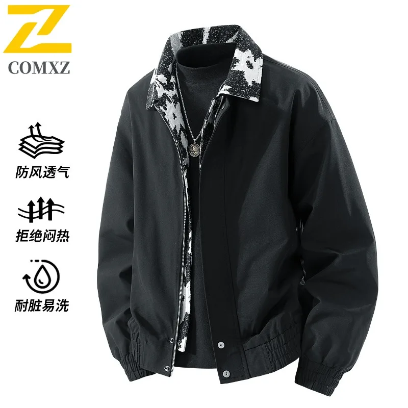 

COMXZ Mens Jacket Casual Lattice Design Turndown Collar Casual Travel Lightweight Coat Adventure Lightweight Men Autumn Wear Top