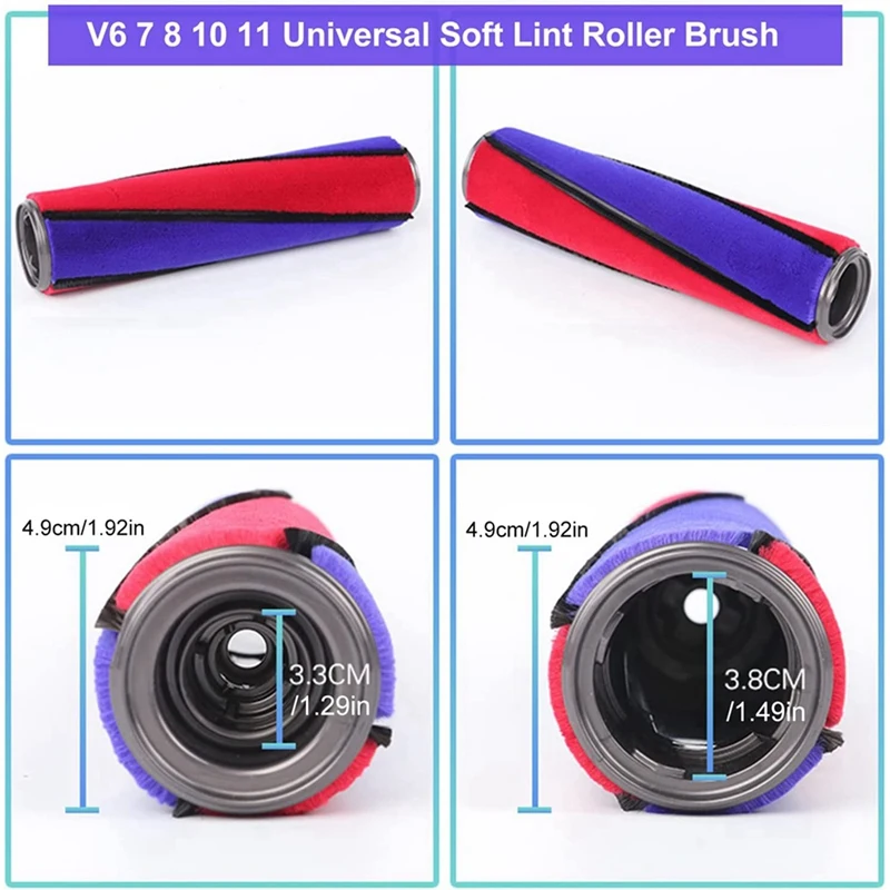 2x escova de substituição para dyson v6 v7 v8 v10 v11, acessórios de rolo macio, com 12 tiras de feltro, limpeza e remoção de poeira