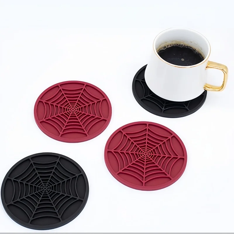 2PCS Halloween Spider Web Coasters for Cup Holders, Non-Slip Silicone Ornaments Coasters, Automotive Cupholder Goth Accessorie