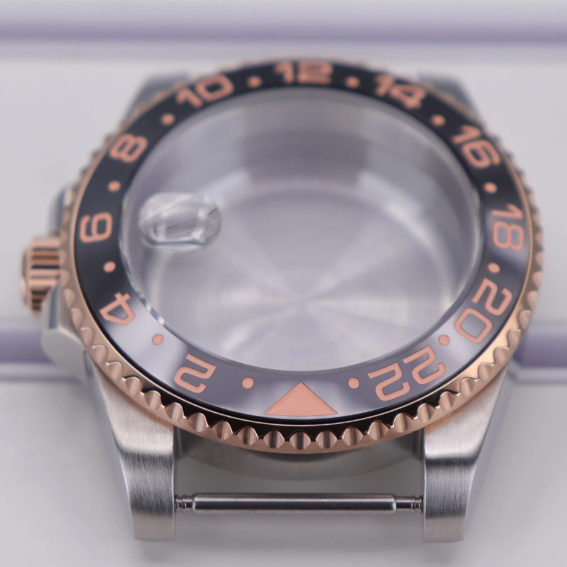 Silver Rose Gold 40mm Ms. Watch Case Sapphire Crystal Glass for Seiko Nh35/34/36 Eta 2824 Miyota 8215 Movement 28.5mm GMT Bezel