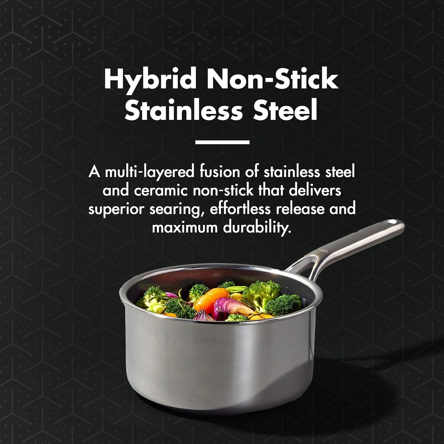 Hybrid 2.5QT Nonstick Saucepan with Glass Lid, PFAS-Free Ceramic Chef Pot, Oven Safe to 850F, Induction & All Cooktop Compatible, Dishwasher Safe, Mirror Polished Tri-Ply