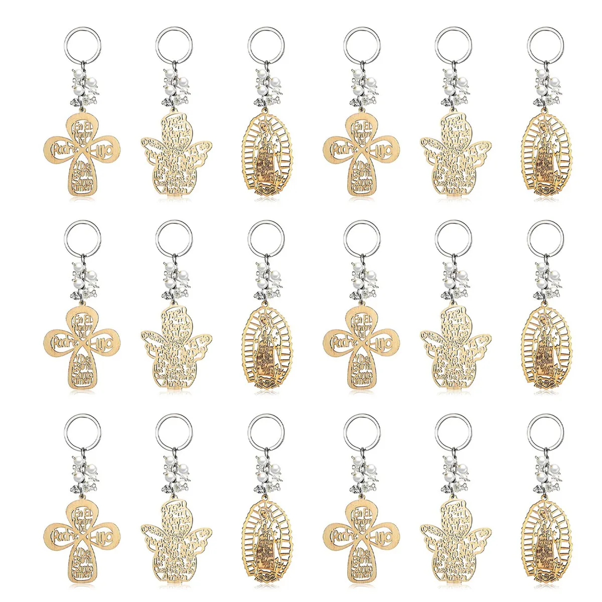 

18Pcs Baptism Favors Baby Baptism First Communion Party Favors Wooden Keychain KeyRing for Baptism Christening Communion