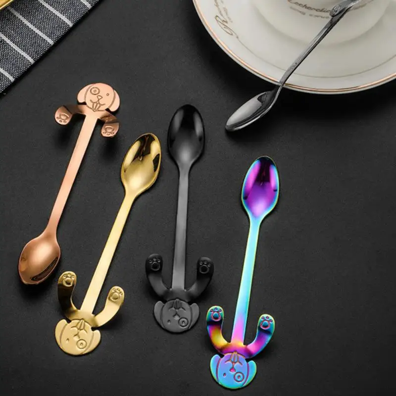 Stainless Steel Coffee Spoon Lovely Cute dog Shape Teaspoon Dessert Snack Scoop Ice Cream Mini Spoons Tableware Kitchen Tools