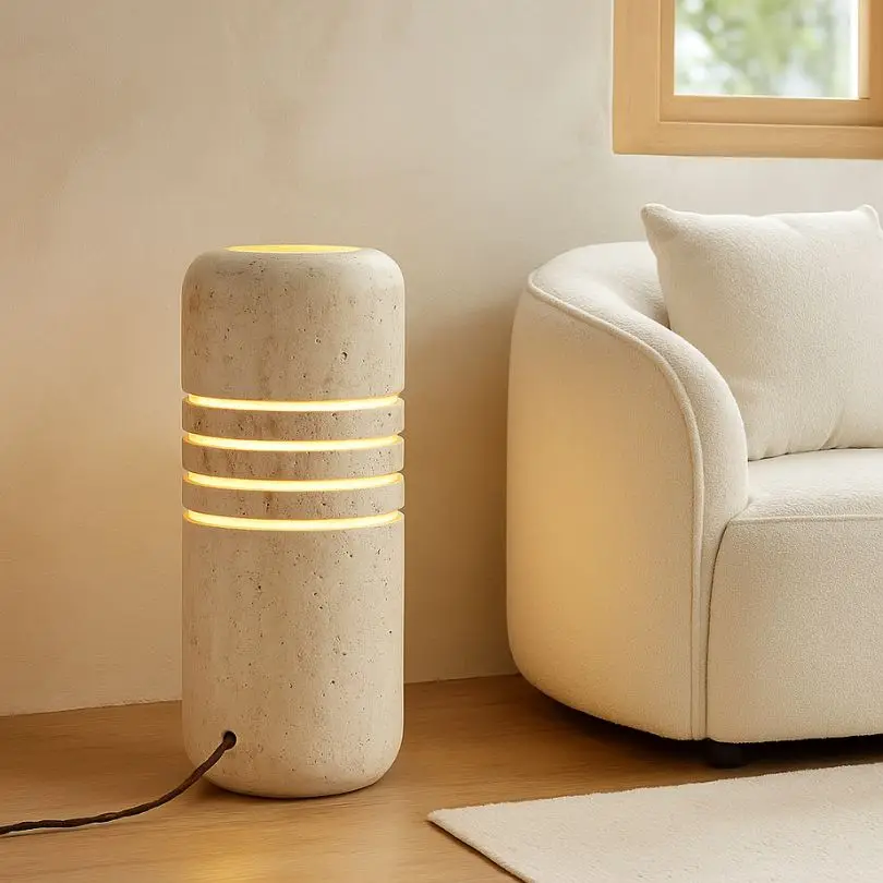 Designer retro villa bedroom floor lamp premium yellow travertine style E27 living room bed and breakfast power supply