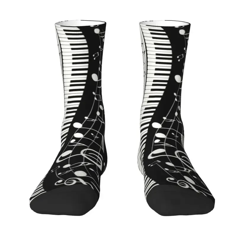 Fashion Piano And Music Notes Mens Crew Socks Unisex Fun Hip Hop Funny Music Notes Male Dress Sock