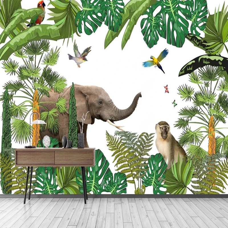 Custom Mural Wallpaper Retro Plant Elephant Animal Decoration Background Wall Painting Living Room TV Sofa Papel De Parede Sala