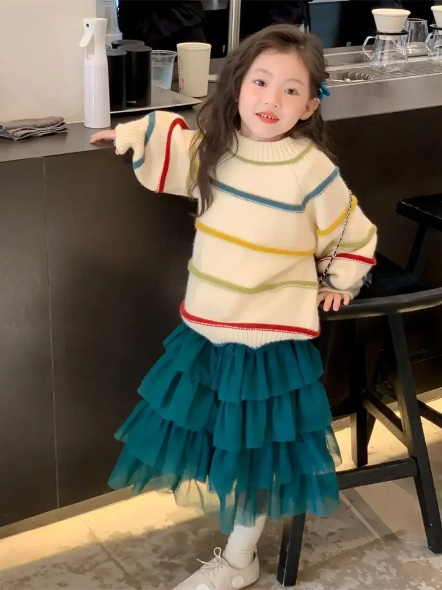 

Милый полосатый корейский вязаный свитер для мальчиков и девочек на осень-зиму, новый повседневный свитер с длинными рукавами для детей от 1 до 10 лет, трендовая верхняя уличная одежда