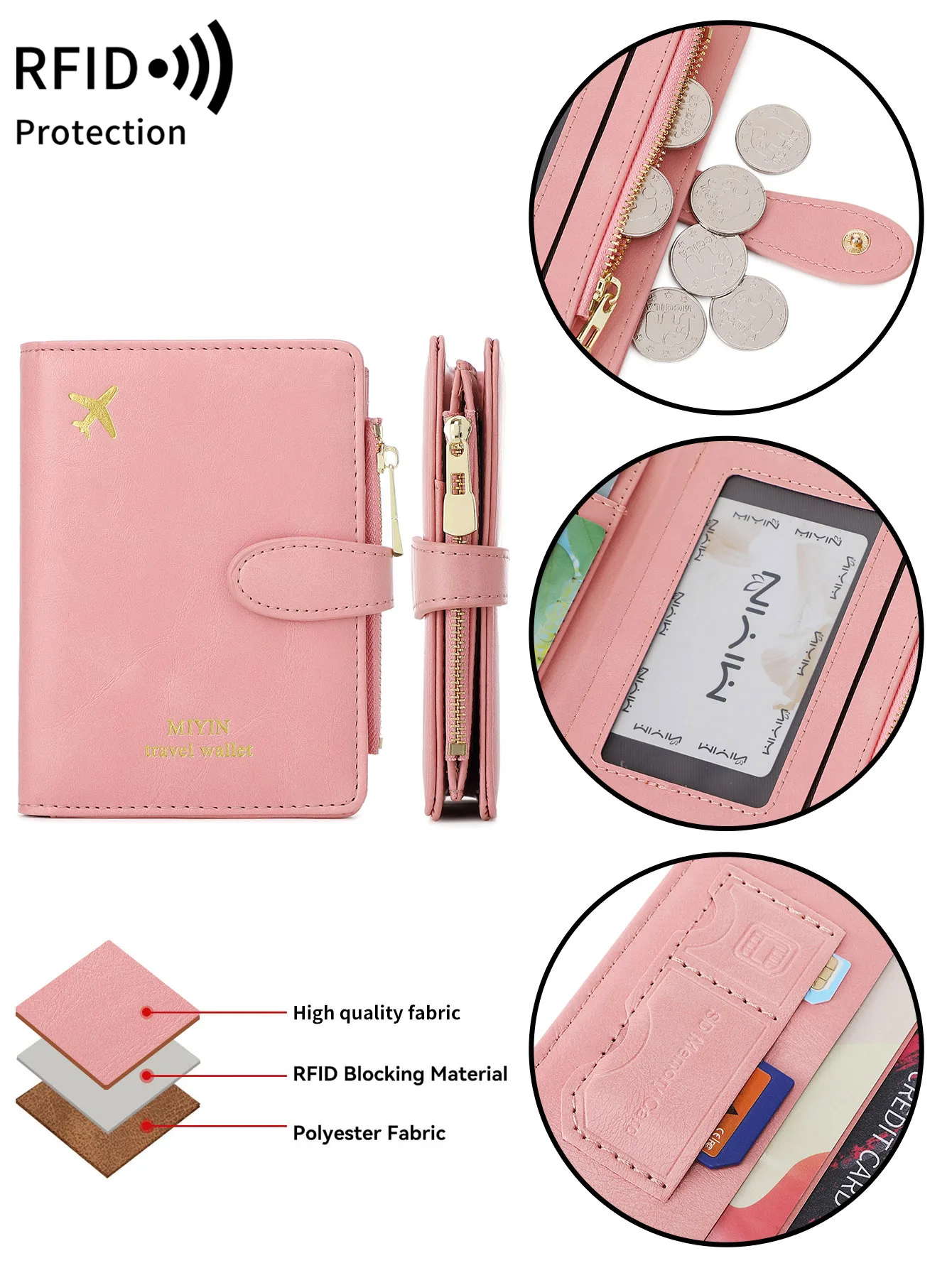 Multi functional RFID anti-theft brush passport bag fashionable multi card slot passport clip PU leather large capacity wallet