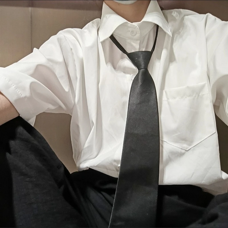 

Белые женские рубашки в японском стиле с завязками, модные повседневные блузки, летние свободные однотонные рубашки унисекс для студентов, уличная одежда