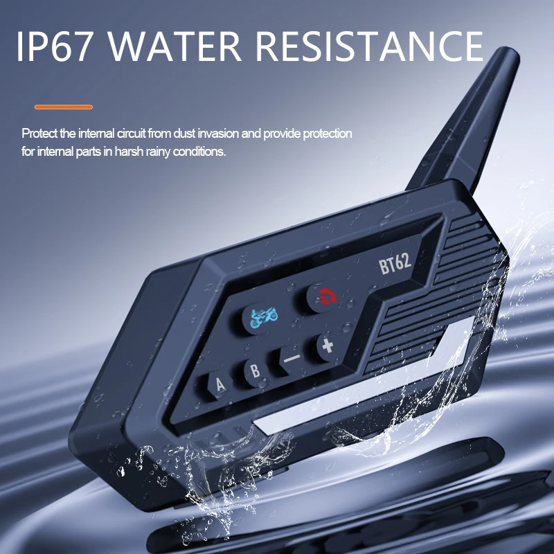 1/2pcs BT62 Motorcycle Helmet Intercom Bluetooth Headset 800m 2 Riders Communicator Speaker Voice Control Waterproof Interphone