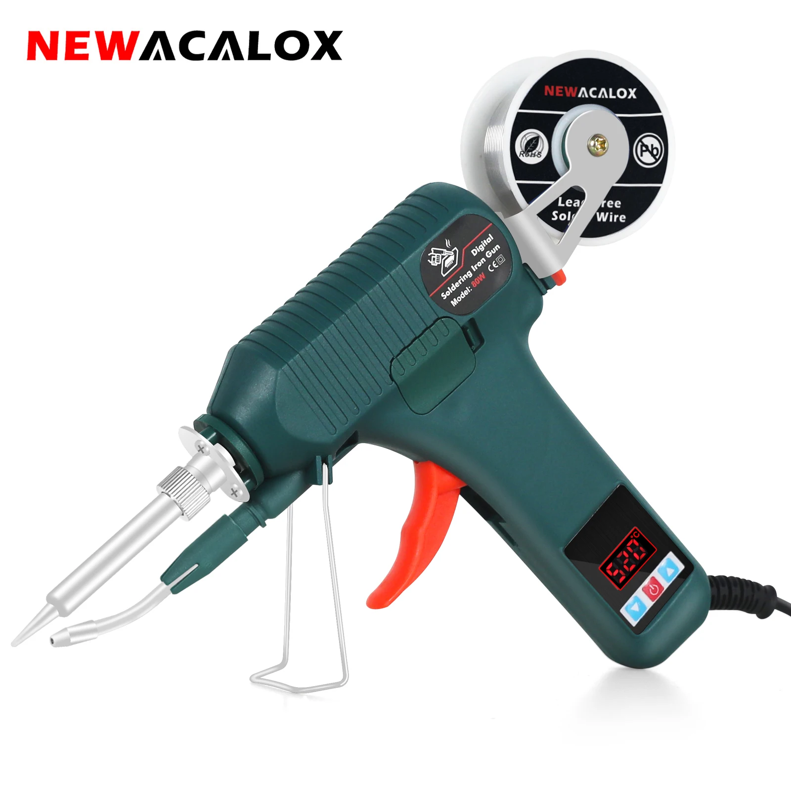 NEWACALOX  80W Digital Display Automatic Send Tin Gun 180-520℃ Adjustable Electrical Soldering Iron Gun EU/US for Welding Repair