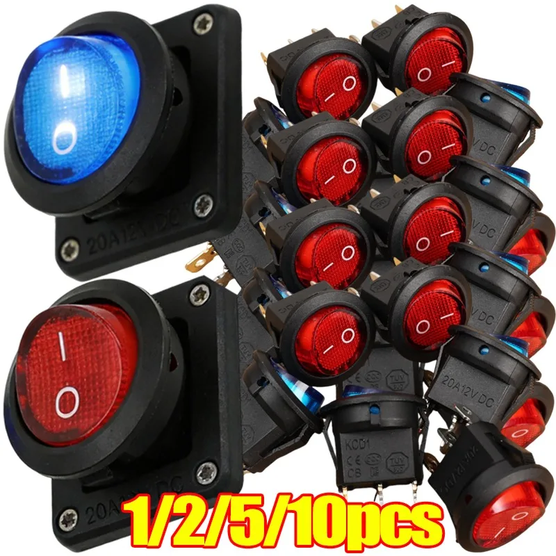 

Круглый кнопочный переключатель 20А 12В с красным светодиодом для дома и DIY, замена, вкл/выкл, 3-контактный, 2-позиционный, защелкивающийся, 1/2/5/10 шт.