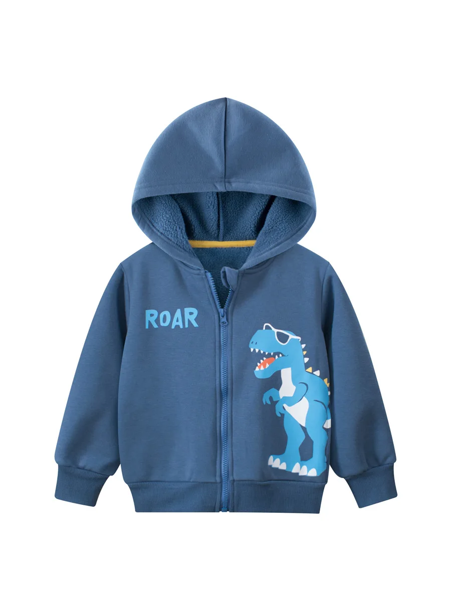 2024 Spring Dinosaurs Cartoon Hoodie Clothes for Boys Girls Fleece Cotton Zipper Casual Simplified Coat Sweatshirt Clothing