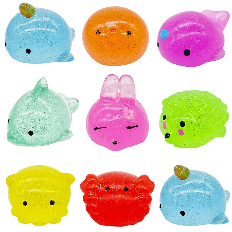 Duży gąbczasty brokat Mochi Squishy Fidget zabawki sensoryczne Kawaii zwierząt piłka antystresowa w proszku zabawa miękka antystresowa wycisnąć zabawki dla dzieci