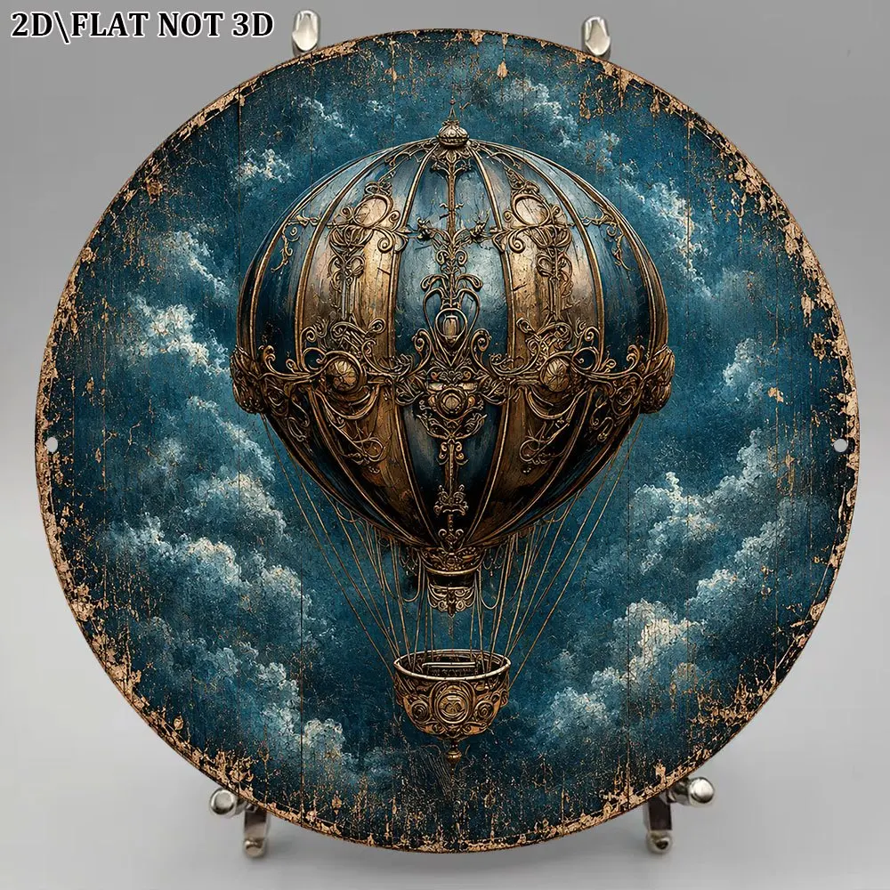 CIFBUY Vintage Steampunk Hot Air Balloon Round Aluminum Wall Art Waterproof Durable Decorative Plaque Living Room Bar Cafe Gift