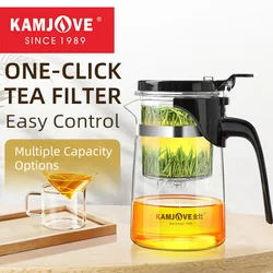 KAMJOVE Heated Resistant Glass Tea Pot One-button Filtering Tea Separation Kettle Teapot With Infuser 400-900ml Coffee Kettle