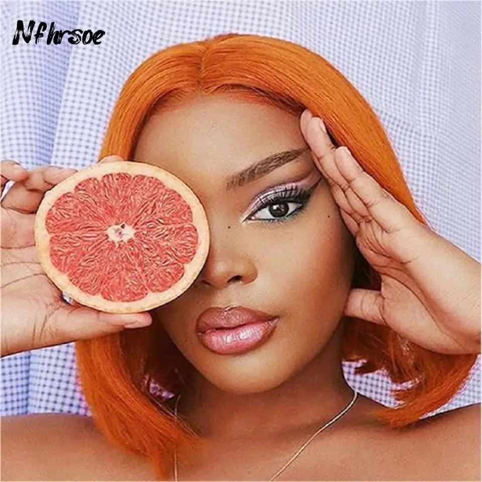 

Короткий парик-каре Ginger Orange с прямой стрижкой, плотность 200%, прозрачный кружевной фронтальный парик для косплея, для женщин, из бразильских окрашенных человеческих волос