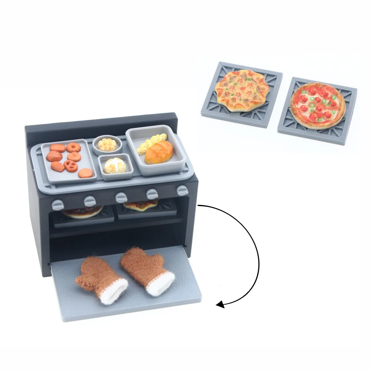 Mini Openable Baking Oven Set Glove Dessert Bread Cake Model Miniature Food Scene Accessory Kitchen