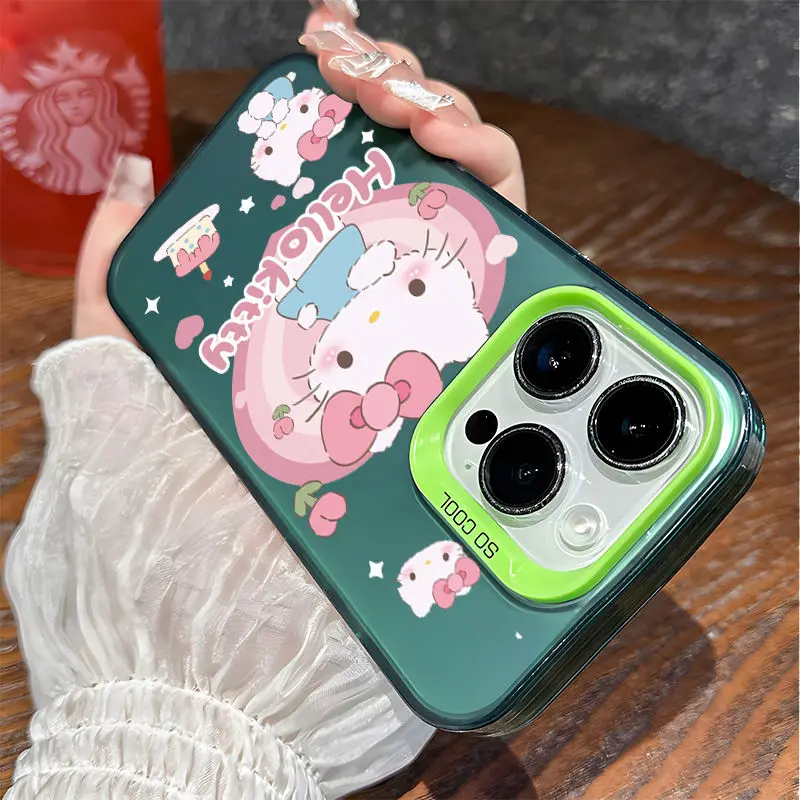 Casing ponsel laser warna gradien untuk iPhone, casing ponsel laser warna gradien Aoger Sanrio hello Kitty kuromi Melody Pochacco untuk iPhone 15 14 13 12 11 Pro Max 15 Plus