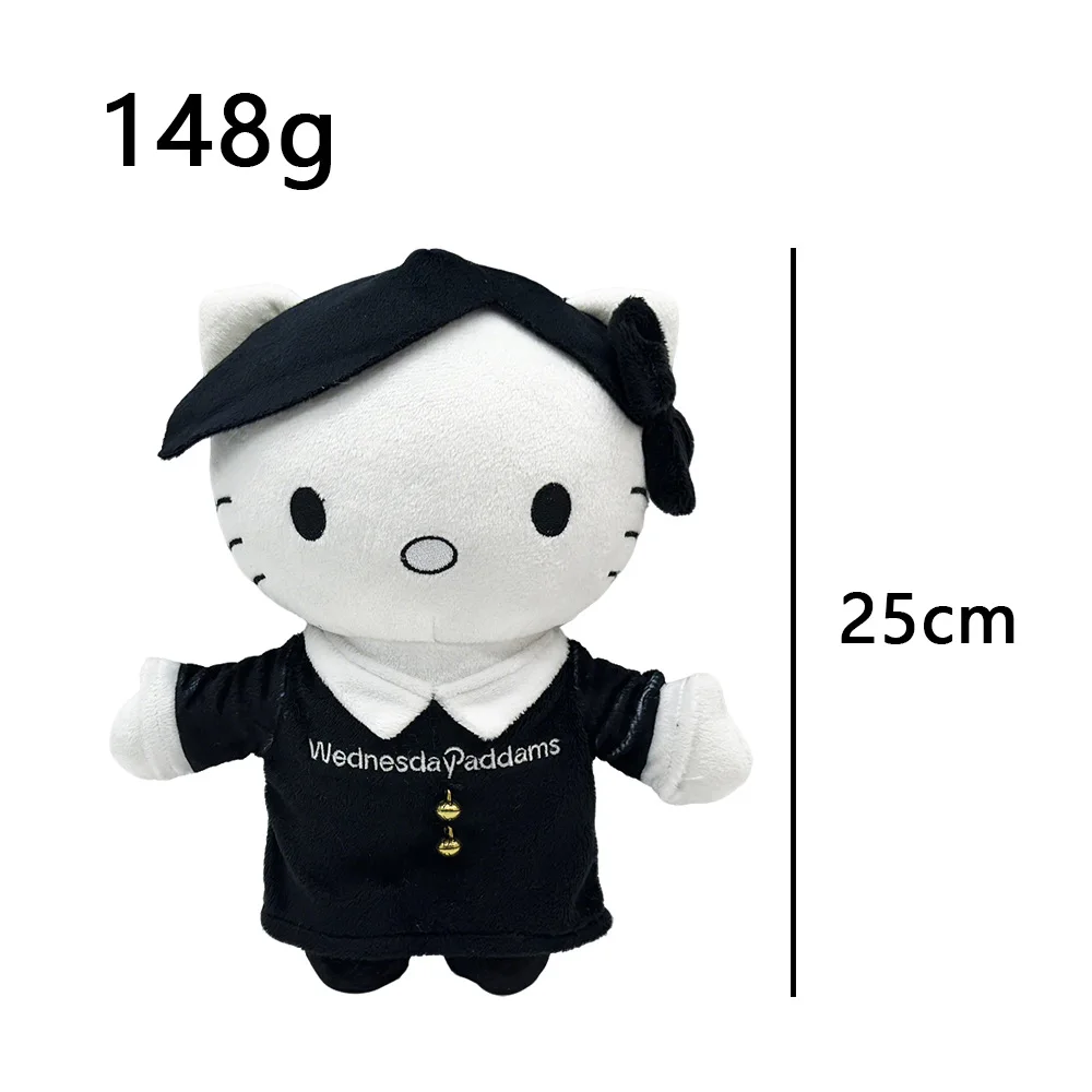 

25CM Hello Kitty Cosplay Wednesday Plush Toy Addams Doll with Black Clothes Stuffed Soft Plush Toys Fans Collect Gifts