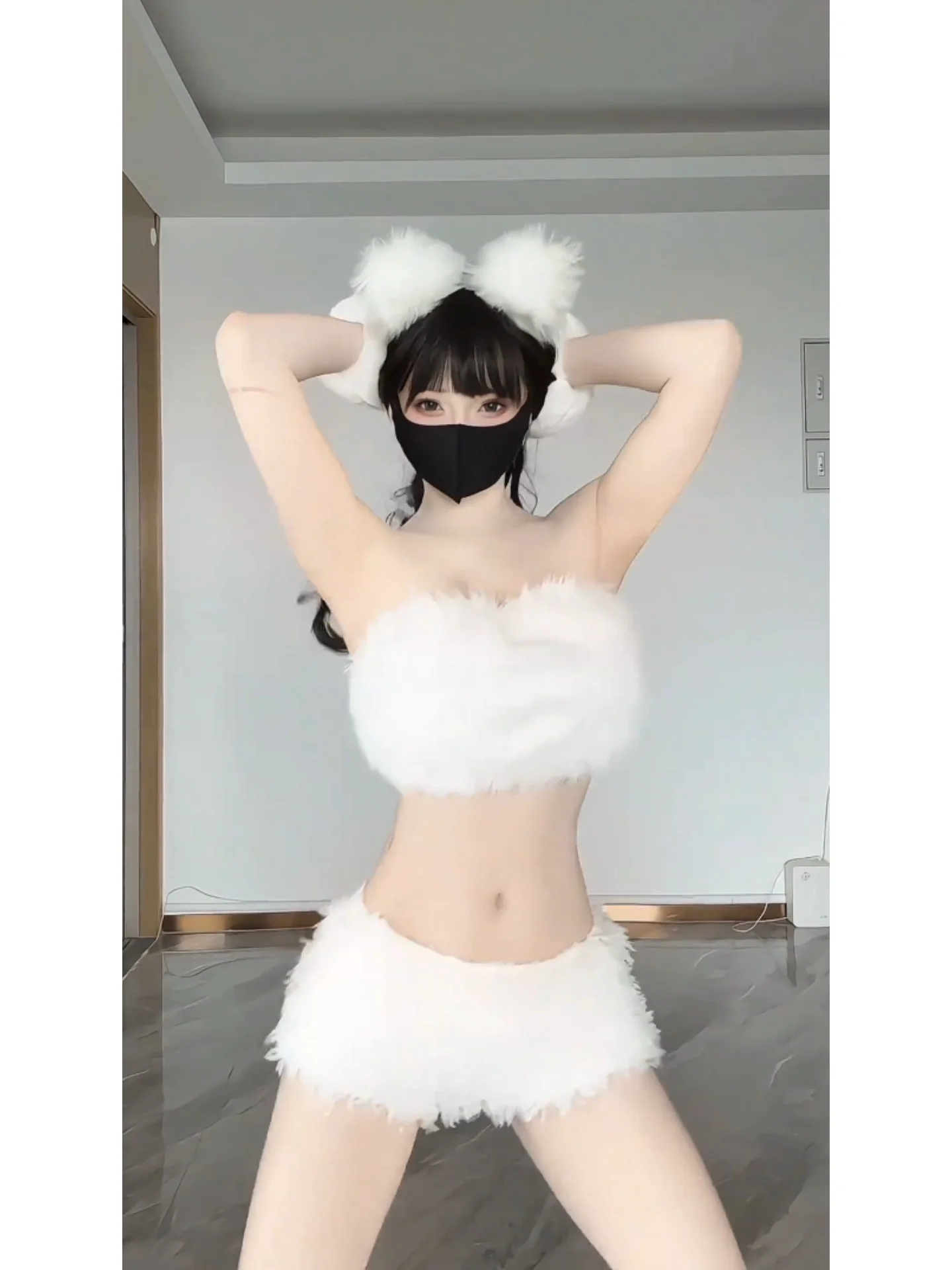 Sexy Short Plush Top Bottom Set Christmas New Year Crossbody Age Reduction Small Size Women's Fashion Set High Waist Shorts