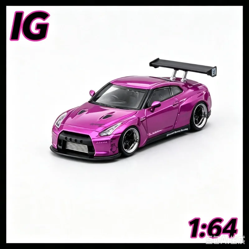 IG 1:64 Nissan GTR R35 PANDEM Wide Body Rocket Rabbit Modified Die Casting Alloy Car Model Male Gift Desktop Ornament.