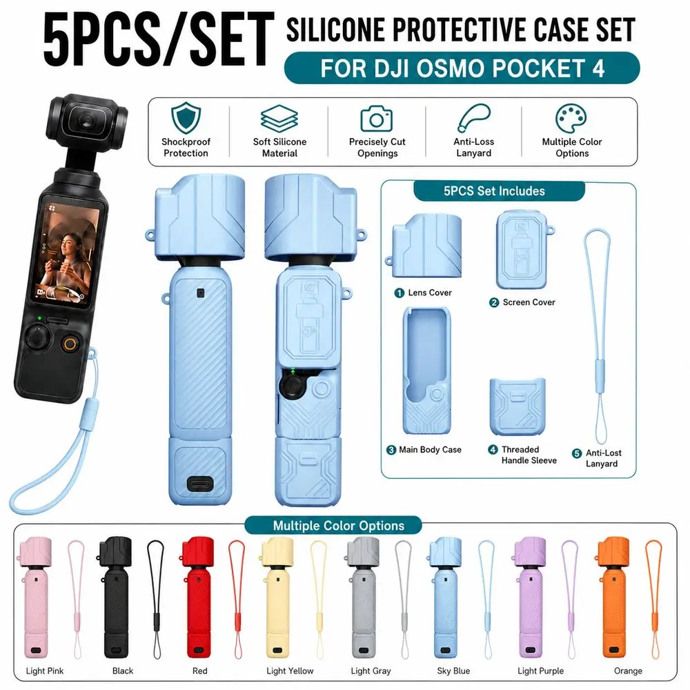 5PCS/Set Soft Silicone Silicone Protective Case Shock Absorbing Anti-Scratch Camera Shell Cover for DJI Osmo Pocket 4