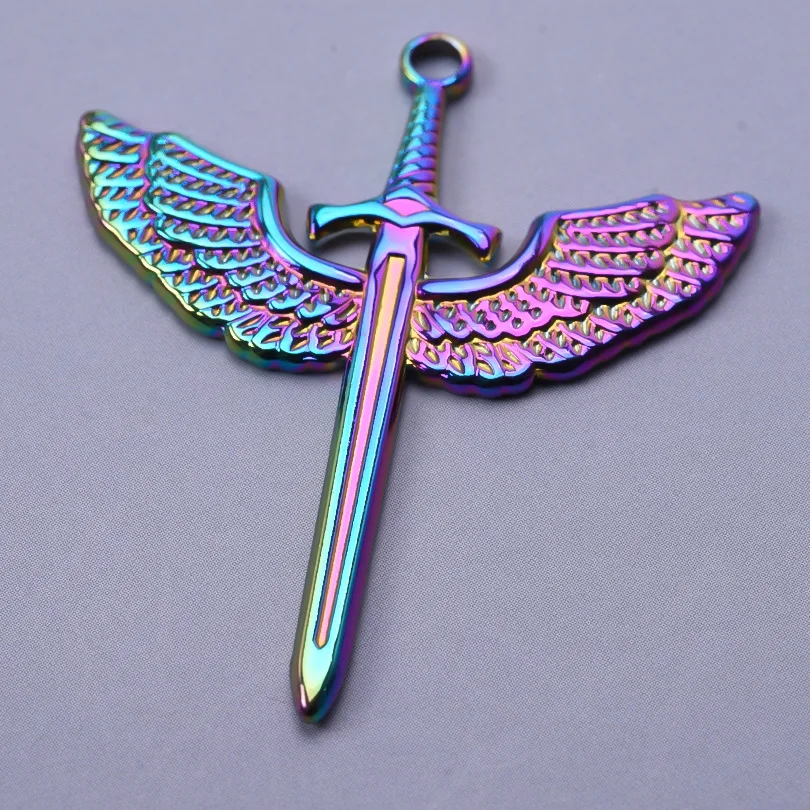 6pcs/Lot Stainless Steel Sword Sickle Butterfly Heat Charms For Jewelry Making Supplies Rainbow Cross Pendant Y2k Punk Materials