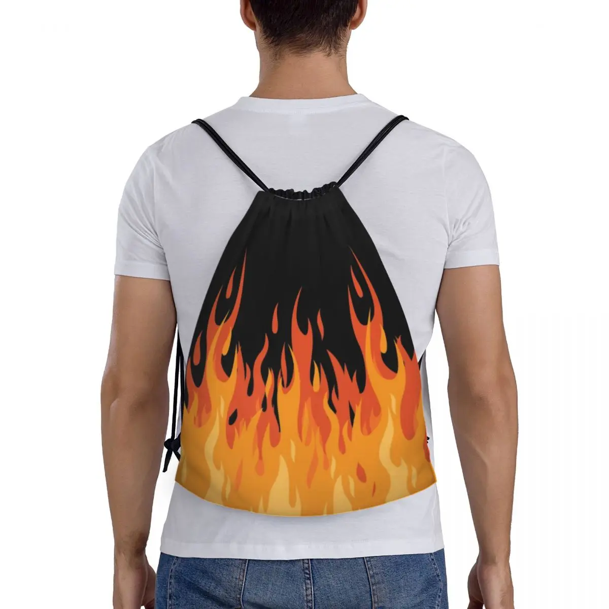 Custom Big Fire Orange Flames Drawstring Bag for Training Yoga Backpacks Women Men Vintage Burning Flame Sports Gym Sackpack