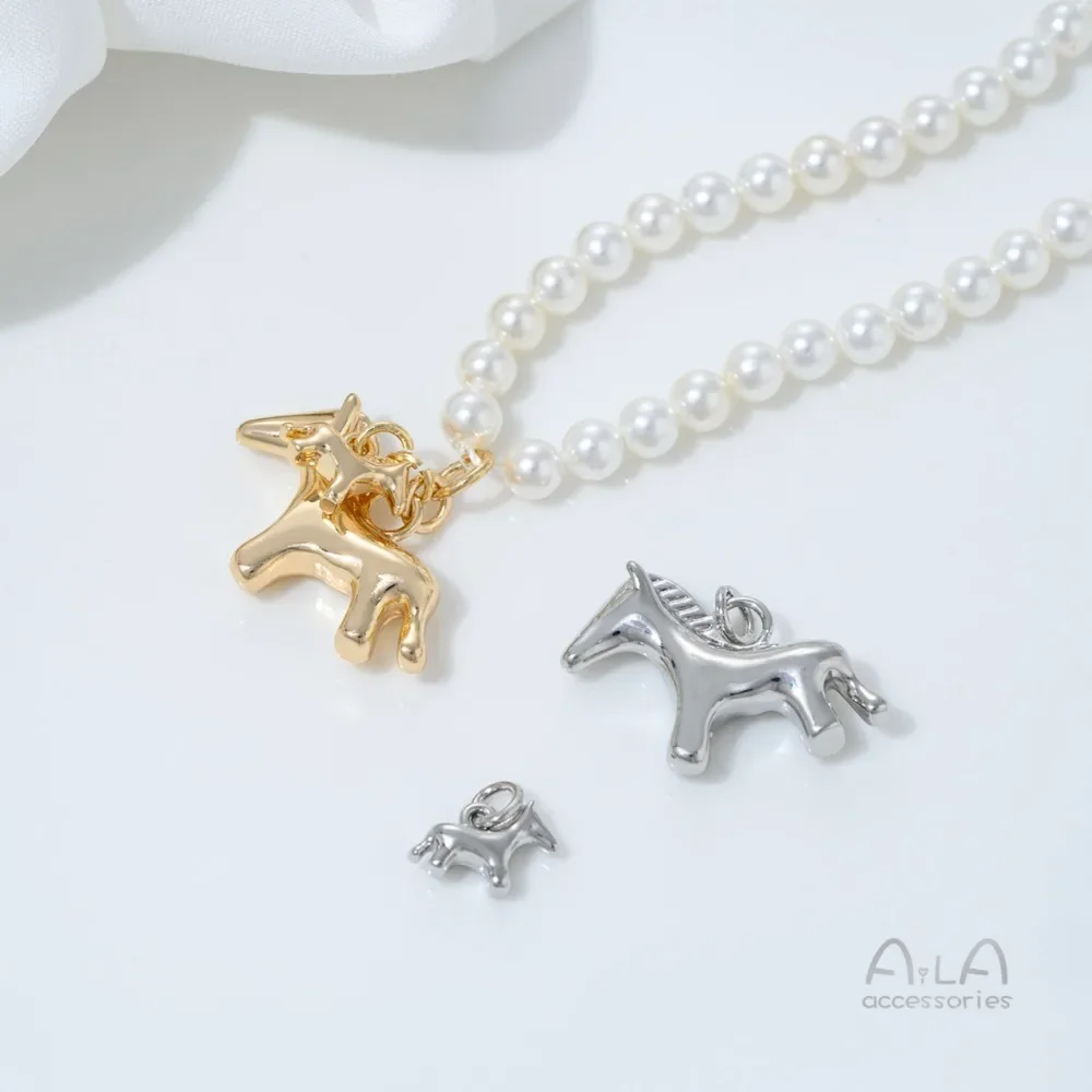 

14K Genuine Gold Glossy Cartoon Wooden Horse Pendant Diy Handcrafted Jewelry Bracelet Necklace Earrings and Accessory Materials