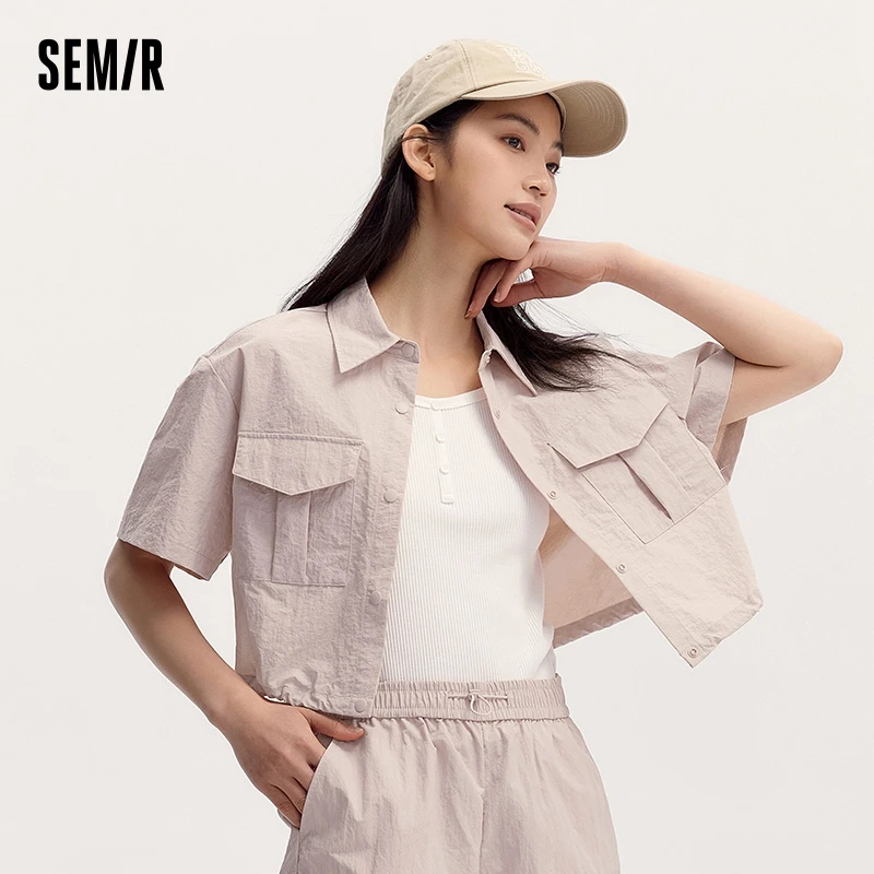 Semir Short-Sleeved Shirt For Women 2024 Summer New Sun Protection Loose Fit Textured Blouse Workwear Style Retro